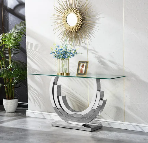 Vista 18 de Mesa auxiliar de cristal dorado de lujo, moderna mesa de centro cuadrada para sofá con base de acero inoxidable con espejo brillante, mesa de noche
