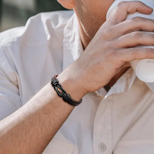 Vista 2 de Pulsera de cuero trenzado para hombre, regalo para hombres, marido, novio, papá, hijo, nieto, hermano, cumpleaños, día del padre, aniversario