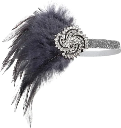 Vista 17 de Roaring 20s Great Gatsby - Diadema estilo flapper para mujer, estilo Art Deco de los años 20, con plumas A azul