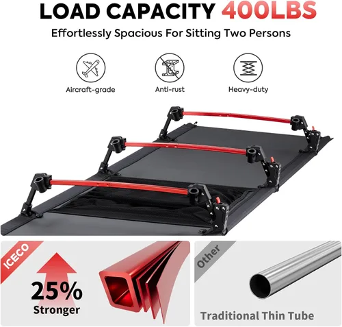 Vista 2 de ICECO Catre de campamento XL para adultos, cama portátil, cama plegable ultra estable, soporta 400 libras, ideal para tienda de campaña, al aire