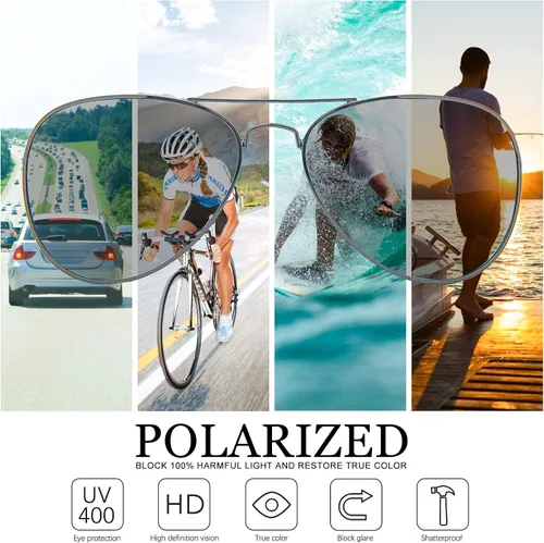 Vista 3 de JOOX - Gafas de sol clásicas de aviador para mujeres y hombres, lentes UV400, marco de acero inoxidable, livianas.