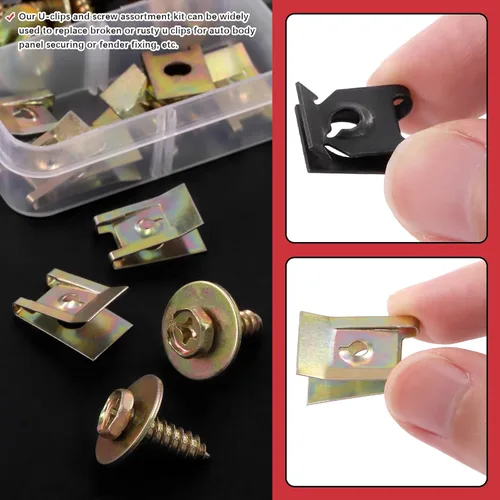 Vista 5 de Hilitchi Kit surtido de tuercas y tornillos en U para automóvil, incluye 4 tamaños de clips de tuerca en U, clips tipo U, clips de fijación
