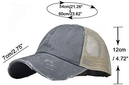 Vista 8 de Eohak Sombreros de cola de caballo desgastados para mujer, gorras de poni desordenadas, 7