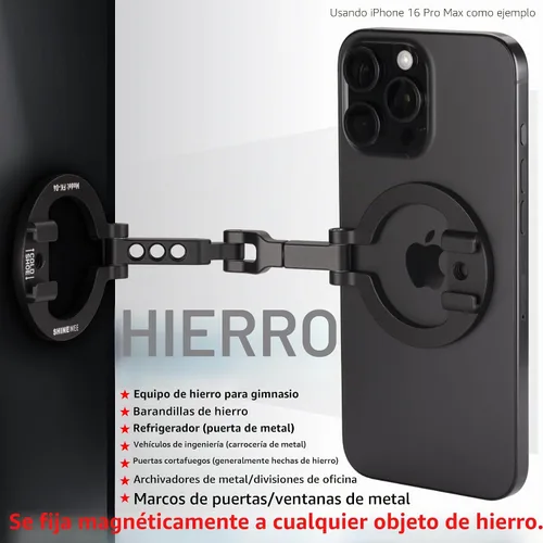 Vista 3 de Soporte de teléfono de doble anillo magnético – Soporte plegable de aluminio CNC de rotación de 360°, tornillo de 1/4 pulgadas, interfaz de zapata
