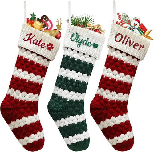 Vista 17 de Dreamdecor - Medias de Navidad personalizadas con nombre y monogramas, medias familiares de 18 pulgadas con placa de cuero para niños, 1 paquete