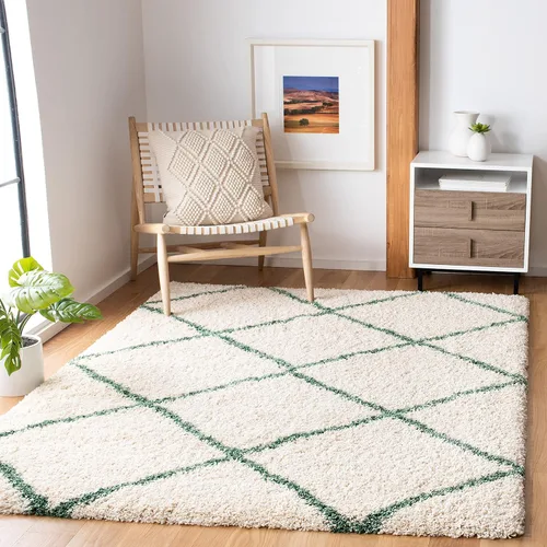 Vista 112 de SAFAVIEH Hudson Shag Collection - Alfombra decorativa de 2 x 3 pies, color beige y marfil, diseño moderno de enrejado, no desprende pelusa