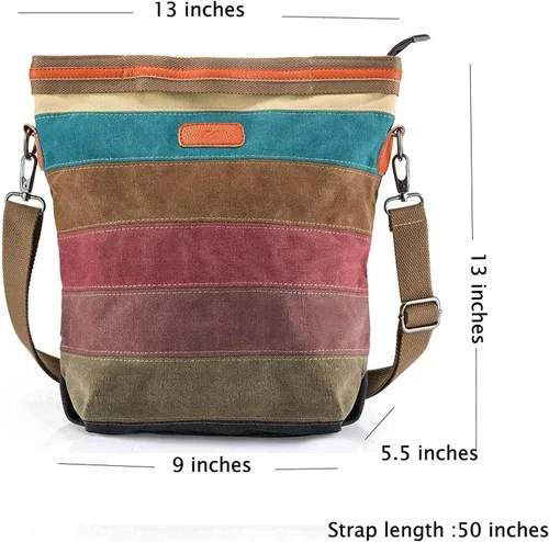 Vista 5 de Bolsa cruzada de lona multicolor a rayas con diseño entramado para mujer Striped, Lattice, Shoulder, Purse, Bag, Striped
