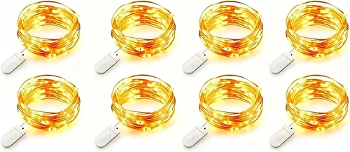 Vista 6 de VOOKRY Paquete de 8 guirnaldas de 30 luces LED que funcionan con pilas, 10 pies de cable rojo mini plateado luciérnaga luces de luna estrellada