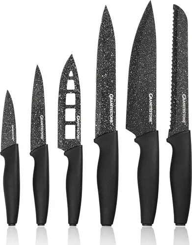 Vista 2 de Nutriblade - Juego de cuchillos con bloque de Granitestone de cocina profesional, 6 piezas, cuchillas de acero inoxidable ultra afiladas