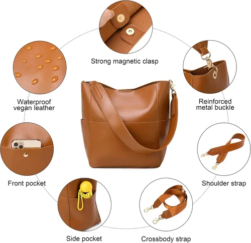 Vista 5 de Bolsos de cubo para mujer, de piel sintética, con 2 correas ajustables para guitarra, bolsas Hobo para mujer