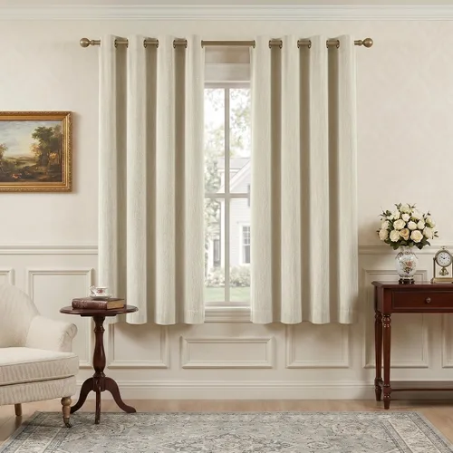 Vista 47 de Melodieux Elegantes cortinas opacas de algodón para oscurecer la habitación, para sala de estar, dormitorio, con aislamiento térmico, paneles