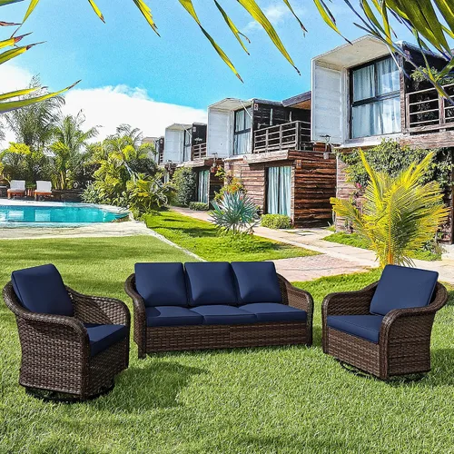 Vista 73 de Sofá de patio al aire libre de 2 plazas con mimbre de PE tejido a mano Beige