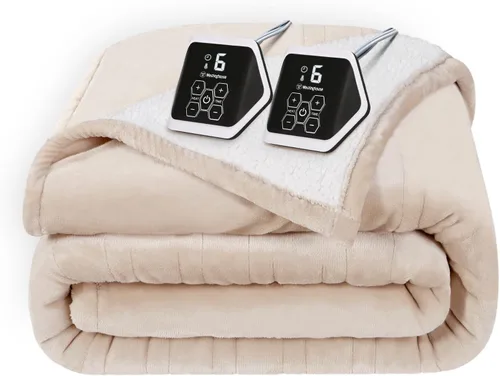 Vista 10 de Westinghouse - Manta eléctrica con calefacción, suave manta de franela a sherpa con 6 niveles de calefacción, configuración de tiempo de 2-10 horas