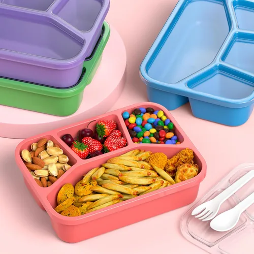 Vista 6 de Bento - Lonchera para adultos (paquete de 4), recipiente de preparación de comidas de 4 compartimentos con cubierta transparente, contenedores