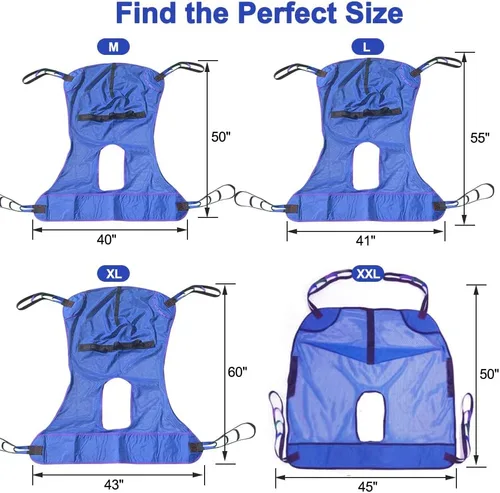 Vista 4 de Eslinga universal de malla de cuerpo completo con apertura de cómoda, eslingas de poliéster para elevadores de pacientes, compatible con Hoyer