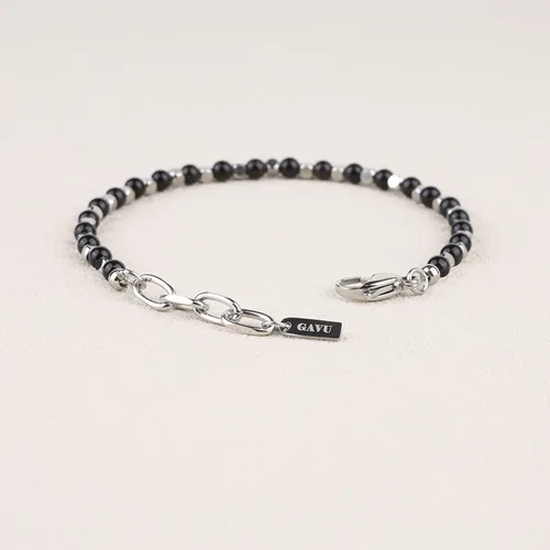Vista 5 de GAVU Pulsera de cuentas de piedra para hombre con cierre de acero inoxidable