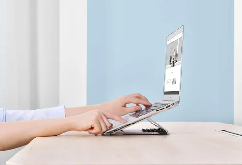 Vista 5 de Soporte plegable portátil de altura ajustable para laptop, elevador ligero y antideslizante para laptop Soporte de aluminio para portátil/tableta