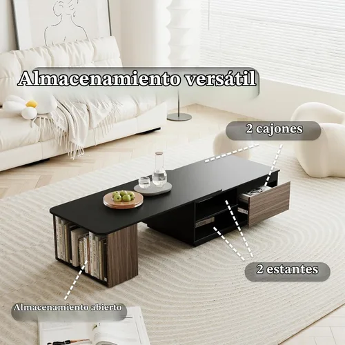 Vista 3 de Mesa auxiliar extensible rectangular de 48 a 66 pulgadas con cajones