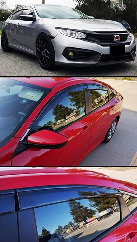 Vista 4 de Visera protectora contra la lluvia con borde negro, adhesiva, tintada con humo, compatible con Honda Civic 4 puertas, Sedán, 2016-2021