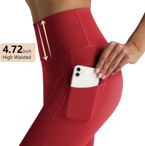 Vista 4 de RIMLESS 7 Leggings para mujer con bolsillos de cintura alta, pantalones de yoga de algodón para entrenamiento, correr, atletismo, pantalones capri
