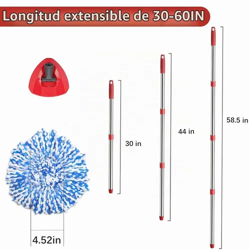Vista 3 de Juego de trapeador giratorio compatible con el sistema O Cedar Rinse Clean de 2 tanques, incluye 2 cabezales de repuesto azules, 1 base, 1 mango