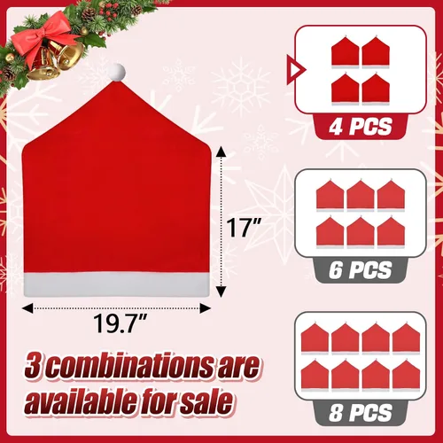 Vista 5 de ANPHSIN Fundas de silla de Navidad de terciopelo - Fundas de respaldo de silla de Papá Noel, juego de 4 fundas para asiento de mesa de comedor rojas