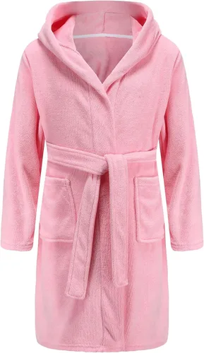 Vista 8 de E.W Apparel Bata de baño con capucha de toalla para niños y niñas, bata de vestir, bata de tela de rizo suave Aguamarina