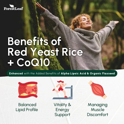 Vista 3 de Arroz de Levadura Roja 1215 mg. Cápsulas – Levadura de Arroz Rojo de Fuerza Extra con Suplemento CoQ10, Más Ácido Alfa Lipoico y Linaza Orgánica