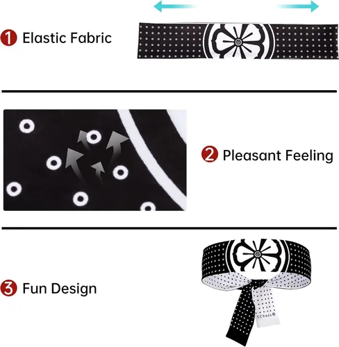 Vista 4 de Diadema reversible de guerrero, Bushido Hachimaki para karate, Halloween, sushi