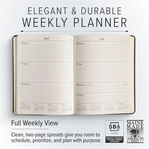 Vista 2 de Gallery Leather Planificador Semanal y Mensual Grande 2025-2026, Calendario Planificador y Cuaderno Elegantemente Encuadernado con Elegantes Bordes