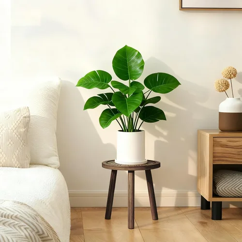 Vista 5 de Paquete de 3 soportes para plantas de interior y exterior, estilo moderno de mediados del siglo, taburete para plantas de madera, porta macetas