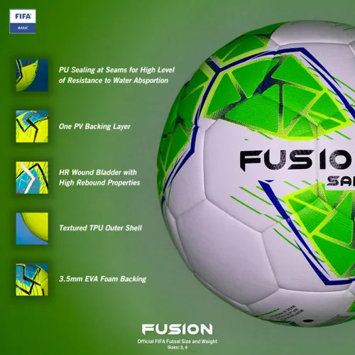 Vista 6 de Precision Fusion Sala Futsal Ball Official FIFA Football, Indoor Training, Hybrid PU, Low Rebound, Enhanced Control, White