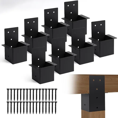 Vista 10 de 4 soportes de pérgola de 4 x 4 pulgadas (real: 3.6 x 3.6 pulgadas), soporte de esquina de ángulo recto de 3 vías, kit de pérgola de bricolaje con 8