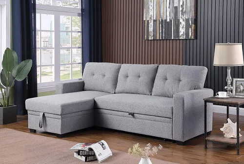 Vista 8 de LOVMOR Sofá modular convertible en forma de L de 82 pulgadas con diván de almacenamiento, cama extraíble, diseño de sofá esquinero reversible