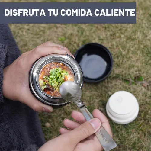 Vista 5 de Termo para alimentos y bebidas calientes, lonchera térmica, contenedor de alimentos aislado al vacío de 17 onzas con cuchara y bolsa con cordón