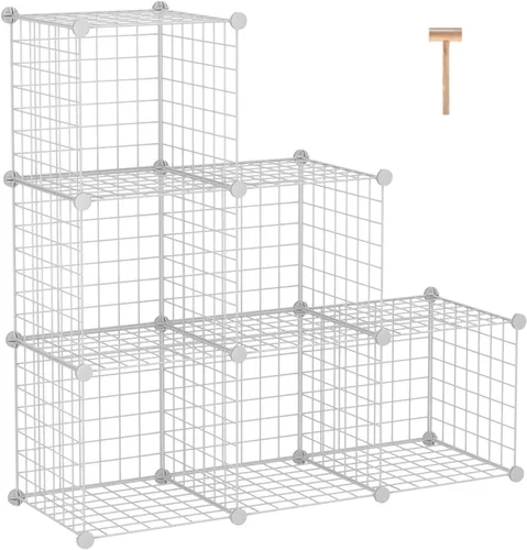 Vista 7 de C&AHOME Almacenamiento de Cubos de Alambre, Organizador de 6 Cubos con Rejillas C de Metal, Unidades de Estantes Modulares, Estantería