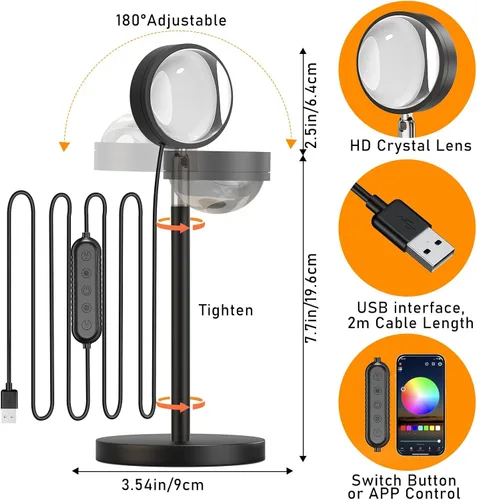 Vista 7 de Proyector de lámpara de puesta de sol con control de aplicación, lámpara de proyección cambiante multicolor, luz LED, lámpara de luz solar