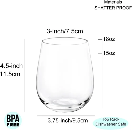 Vista 2 de KX-WARE Copas de vino acrílicas irrompibles de 18 onzas sin tallo, juego de 4 unidades transparentes