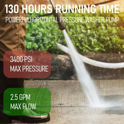 Vista 5 de Hourleey Bomba de Lavadora a Presión Horizontal de Eje de 3/4", 3400PSI 2.5GPM, Bomba de Repuesto para Lavadora a Presión, Bomba de Lavadora a