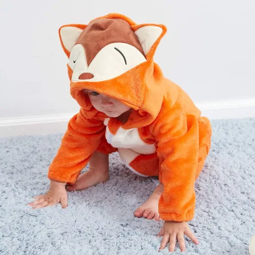 Vista 5 de MICHLEY - Overol unisex para bebé mameluco estilo animal con capucha de franela cosplay para invierno u otoño
