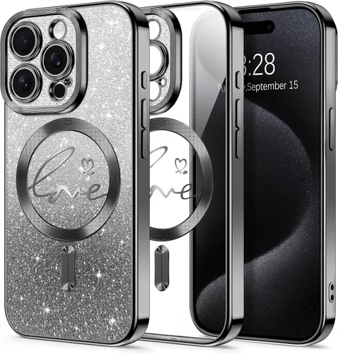 Vista 30 de Hython Funda para iPhone Air con purpurina, compatible con MagSafe Love Heart fundas magnéticas transparentes para teléfono para mujeres y niñas