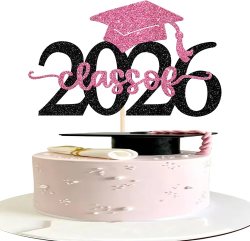 Vista 9 de Rsstarxi 1 paquete de decoración de pastel con purpurina para la clase de 2026, decoraciones de graduación 2026, tapa de felicitaciones
