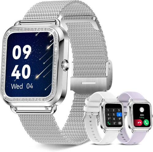 Vista 10 de Reloj inteligente para mujer (respuesta de llamada/marcación), reloj inteligente con pantalla táctil de 1.75 pulgadas para Android iPhone, Plateado02