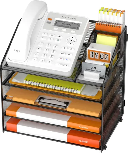 Vista 15 de DocNest - Organizador de archivos de 4 niveles con bandeja para cartas, organizador de escritorio de malla con asa, organizadores de escritorio