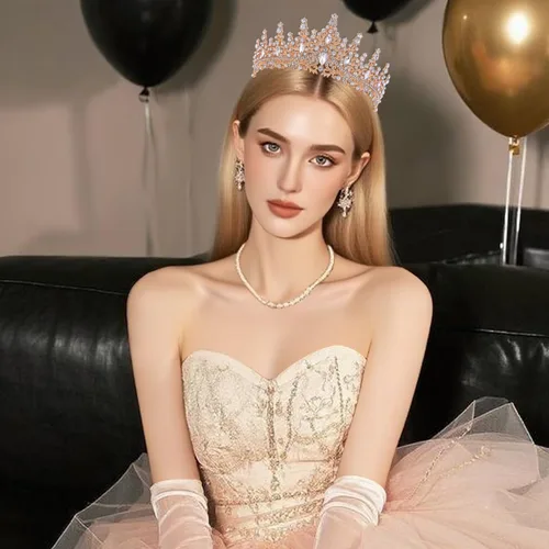 Vista 3 de Tiara de princesa de cristal de la reina – Diadema con coronas de diamantes de imitación para cumpleaños, bodas, Halloween, bailes, concursos