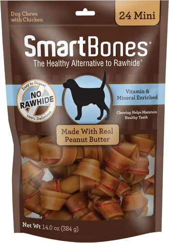 Vista 22 de SmartBones Mini masticables con carne de res real, 24 unidades, masticables sin piel cruda para perros