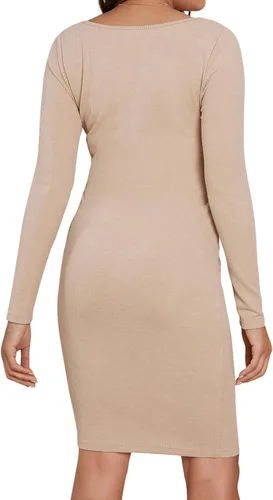 Vista 2 de MakeMeChic Vestido de maternidad de manga larga con cuello en V y lazo frontal para embarazo