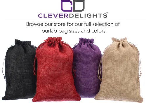 Vista 5 de CleverDelights Bolsas de arpillera negras de 10" x 14" - Paquete de 5 sacos de yute con cordón de arpillera