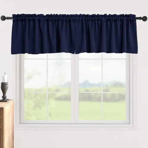 Vista 11 de Pickluc Cortinas opacas con cenefa de 18 pulgadas de largo, cortinas cortas con bolsillo para barra para ventana de cocina, baño, sala de estar