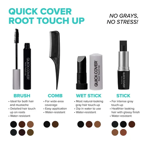 Vista 7 de RED by Kiss Barra de retoque de raíz de cobertura rápida, corrector temporal de cabello gris resistente al agua con cepillo para raíces y barba, 1